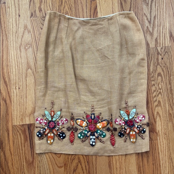 Oscar de la Renta Made in Italy Tan Embellished Aline Skirt Women's size 12 - Picture 7 of 7